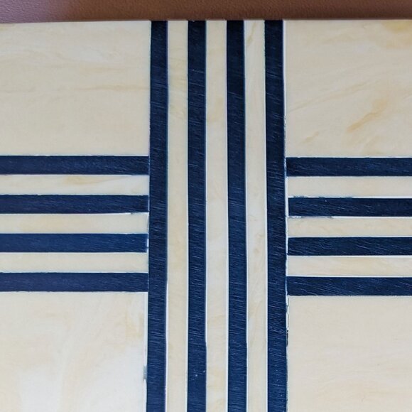 C Wonder Trinket / Jewelry Box, Inlay beige & blue stripe design, 9 x 6  x 2" - Picture 7 of 17